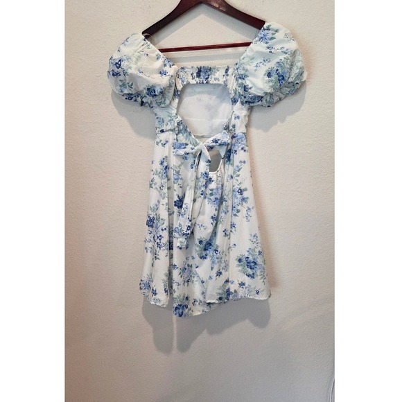 Altar'd State Floral Puff Sleeve Square Neck Cutout Back Mini Dress - Picture 8 of 12